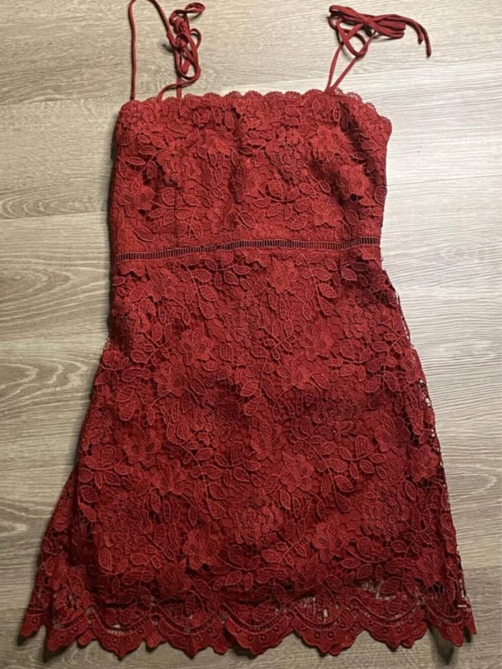 Abercrombie & Fitch Dark Red Floral Lace Mini Dress Size Small Tie Straps